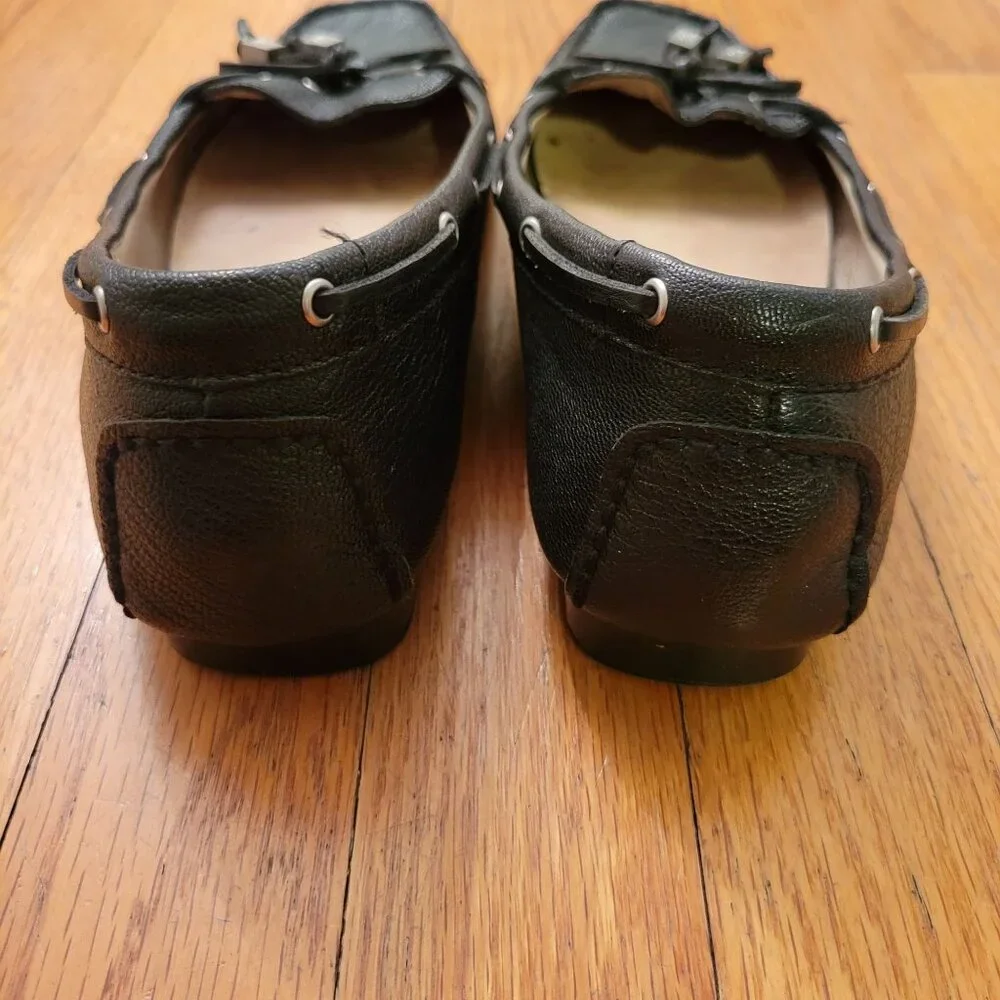 Michael Kors Black Leather Loafers Driving 8.5M Boat Shoes Moc‎ Toe AMBER